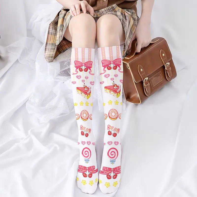 

Ladies Socks Kawaii Velvet Calf Socks Cartoon Anime Print Lolita Stockings