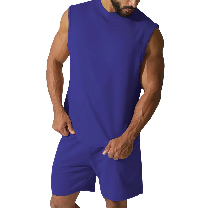 2023 New Summer Sleeveless Sports Suit Men's Casual Thin Top Solid Color Waistcoat Two-Piece Suit Tracksuit