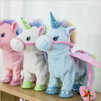 funny toys electric walking unicorn plush toy stuffed animal horse music doll for children christmas gifts