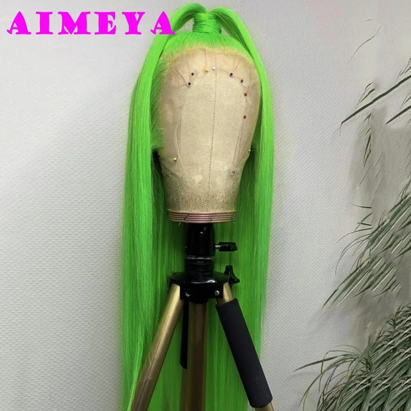 AIMEYA Новинка зеленый длинный шелковый прямой парик 13X 6 кружевной передний