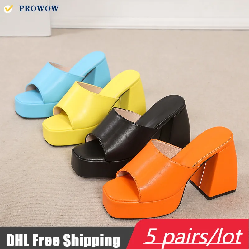 

Женские босоножки с открытым носком PROWOW, кожаные сандалии на толстой подошве, с квадратным носком, летняя обувь, 7231