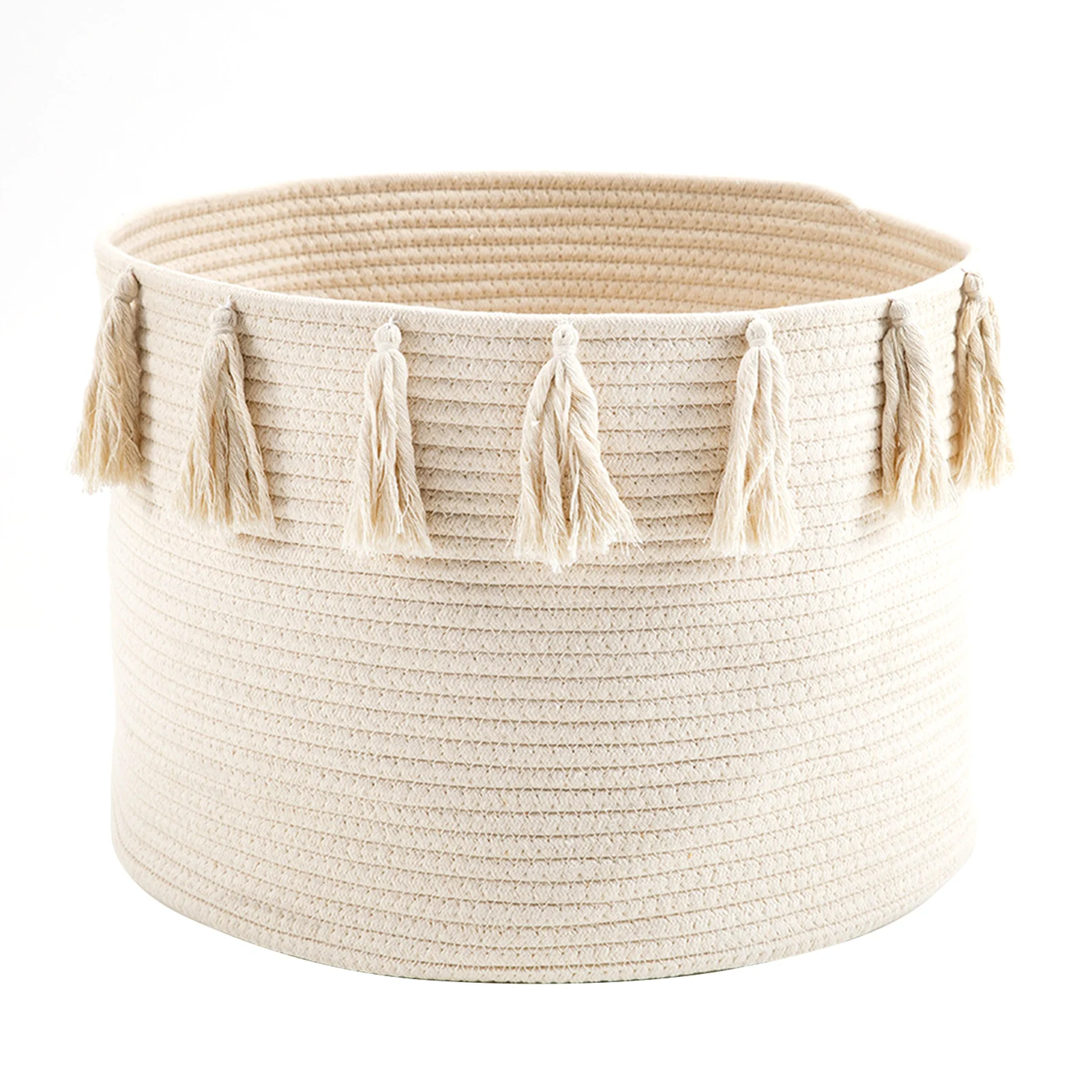 

Round Laundry Basket For Organizing Cotton Woven Rope Foldable Large Storage Bin With Tassel For Home Kitchen Living Room