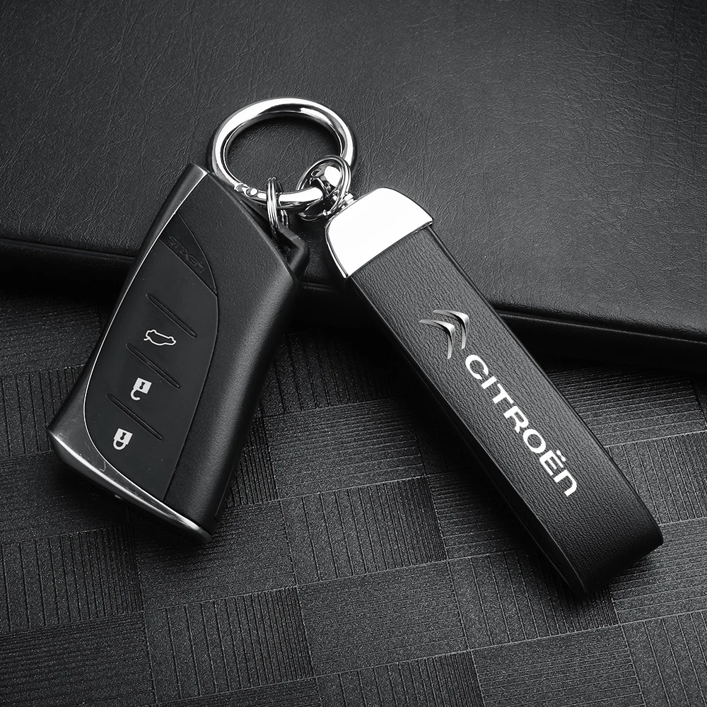 

Luxury Metal Leather Car Logo Keychain Key Chain Keyring Accessories For Citroen C3 C5 C1 C2 Berlingo Cactus C4 Picasso C-Elysee