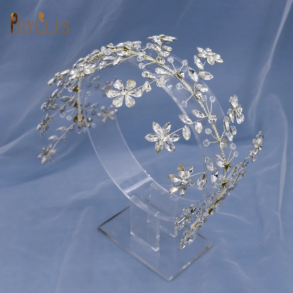 

A485 Crystal Bridal Hair Jewelry Rhinestone Bride Headpiece Trendy Party Tiara Handmade Women Headband for Banquet Headpieces
