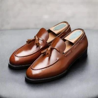 loafers men shoes pu solid color classic fashion business casual party daily round head tassel slip on retro dress shoes cp248