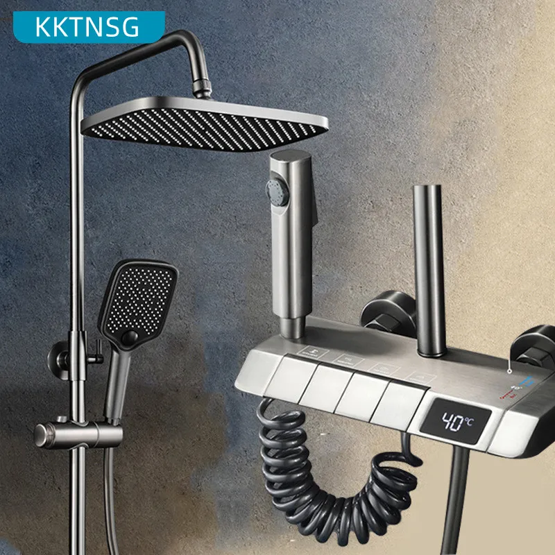 

KKTNSG Smart bathroom shower system set Piano key luxury Shower Set modern showers for bath room full set shower Gray