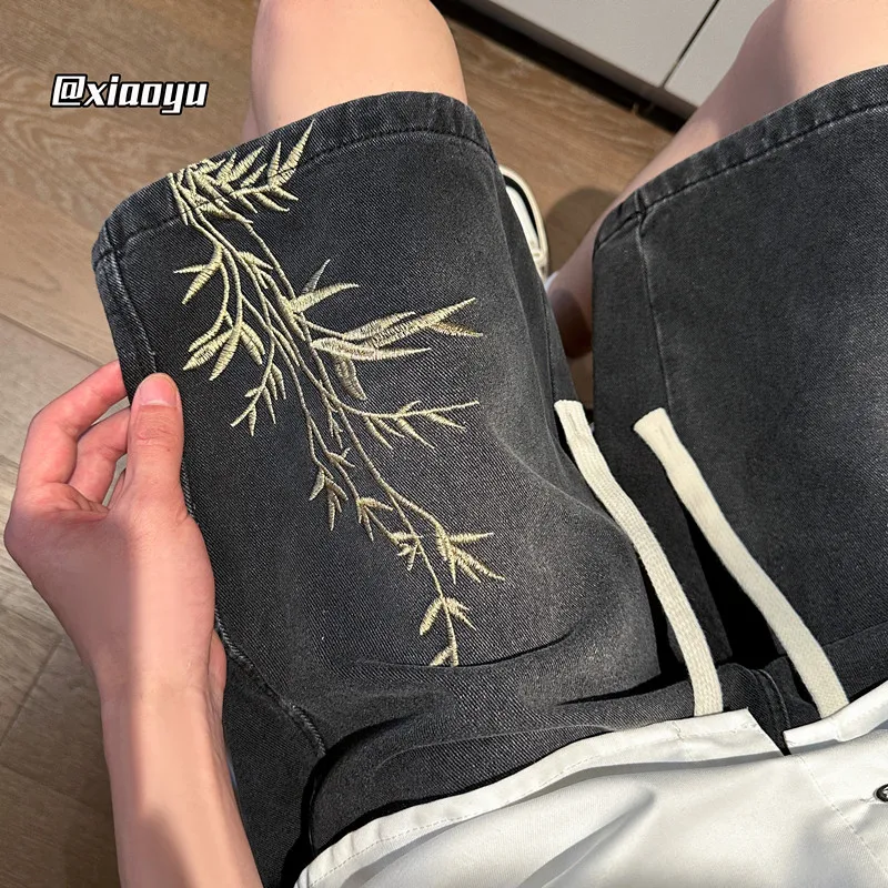 Прямые повседневные джинсовые шорты с вышивкой для мужчин и женщин