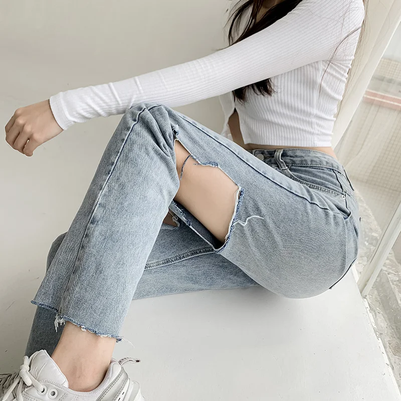 Ripped Jeans Woman High Waist Korean Fashion Denim Streetwear Straight Leg Jeans Women 2022 Vintage Clothes Women's Pants Y2k