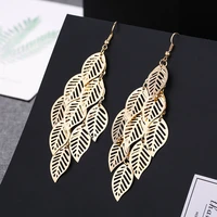 1 pair vintage leaf drop long earrings geometric hollow maple leaf exaggerated long tassel hanging earrings jewelry accessories