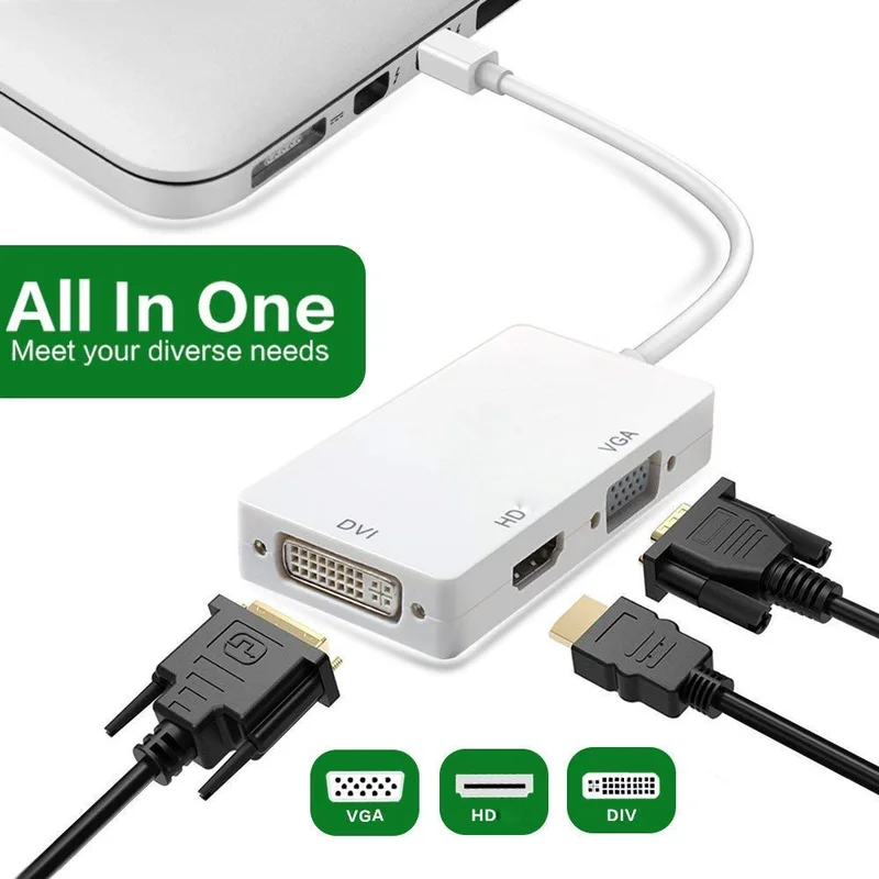 

3 In 1 Thunderbolt Mini Display Port MINI DP Male To HD DVI VGA Female Adapter Converter Cable for MacBook Air Pro MDP