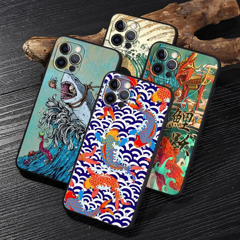 

Japanese Wave Dragon Anime Funda For iphone 14 Case For iPhone 11 12 13 Mini 14 Pro Max XS XR 7 8 Plus 6 SE 2020 Case Soft Cover
