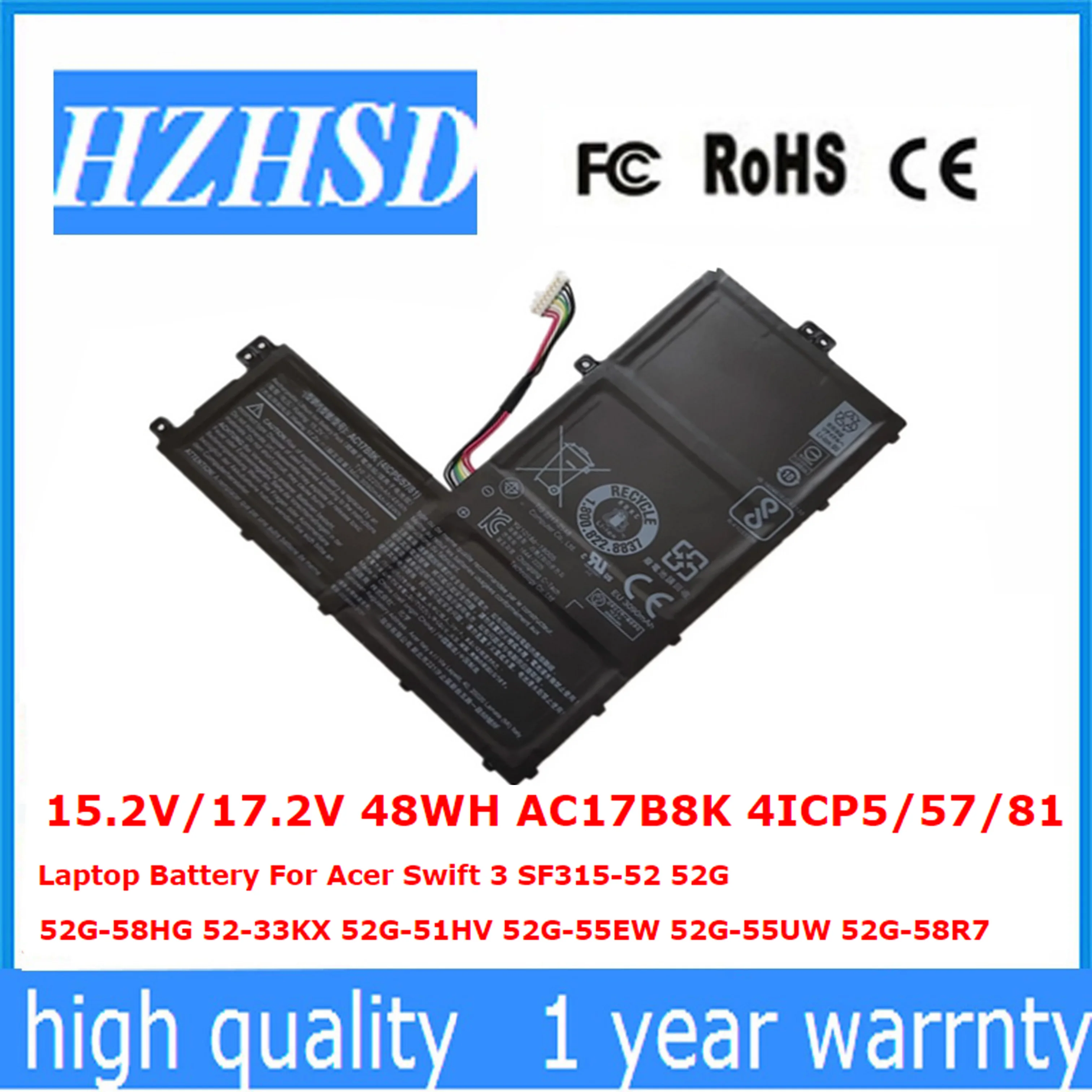 Аккумулятор 15,2 в/17,2 в 48 Втч AC17B8K 4ICP5/57/81 для ноутбука Acer Swift 3 SF315-52 52G 52G-58HG 52-33KX 52G-51HV 52G-55EW 52G-55UW