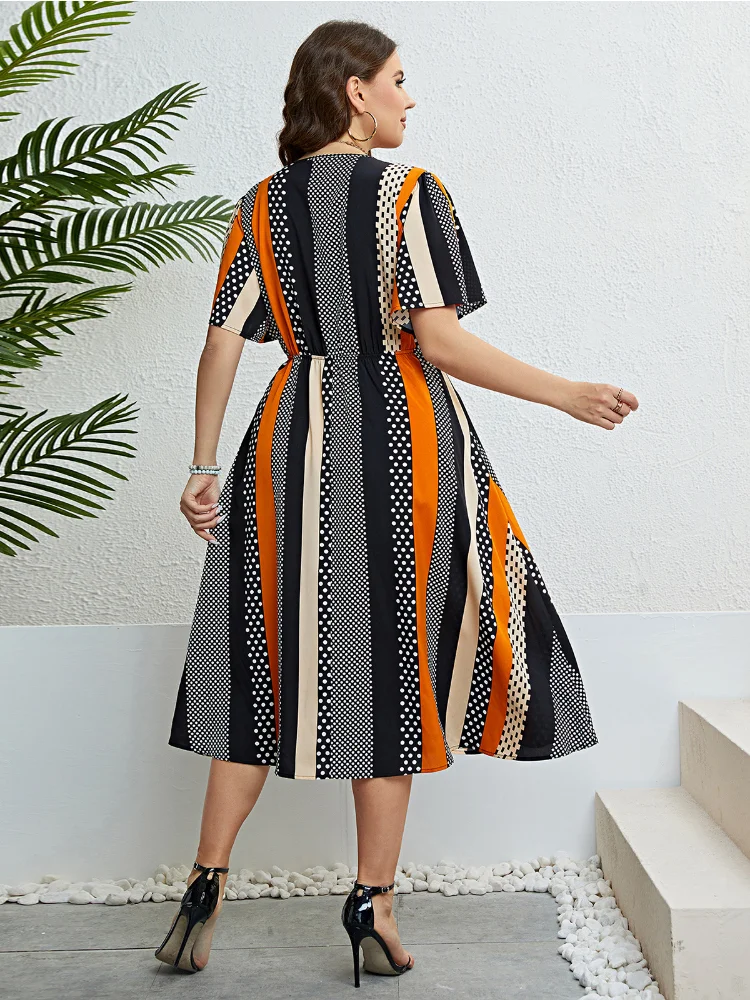 Summer paneled V-neck waist slim dress plus size outfits party dress