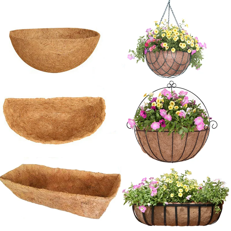 

Natural Coconut Palm Fiber Liner Basket Flower Planters Round Hanging Baskets Wall Flowerpot 100% Coco Coir Replacement Liners