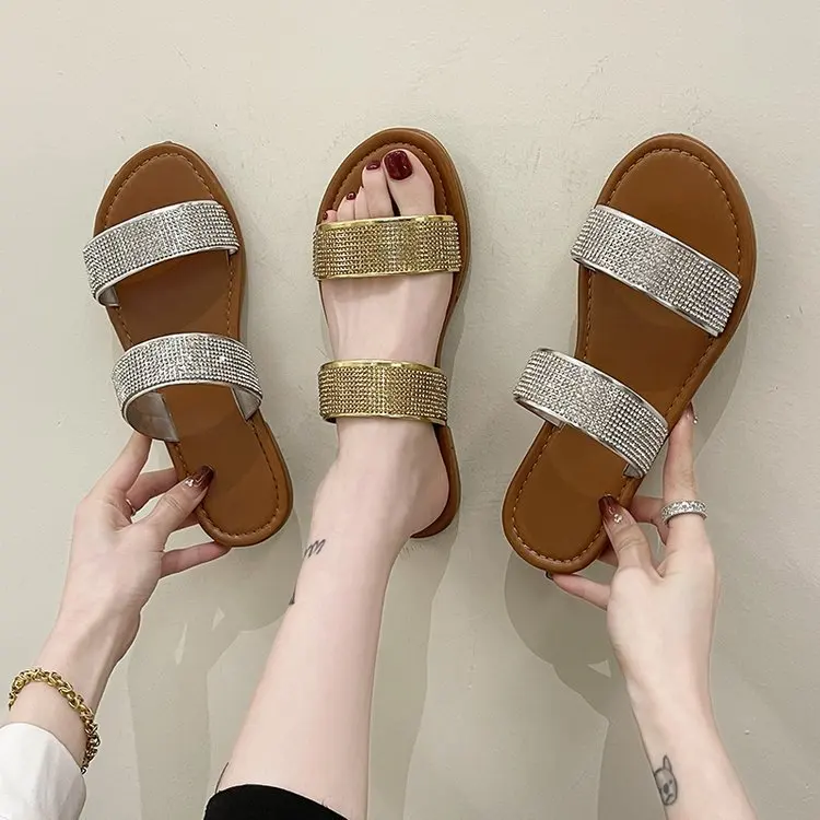 

Slippers Casual Flat Shoes Female Slides Jelly Flip Flops Big Size Slipers Women Low Luxury Glitter 2022 Fabric Fashion Rubber S