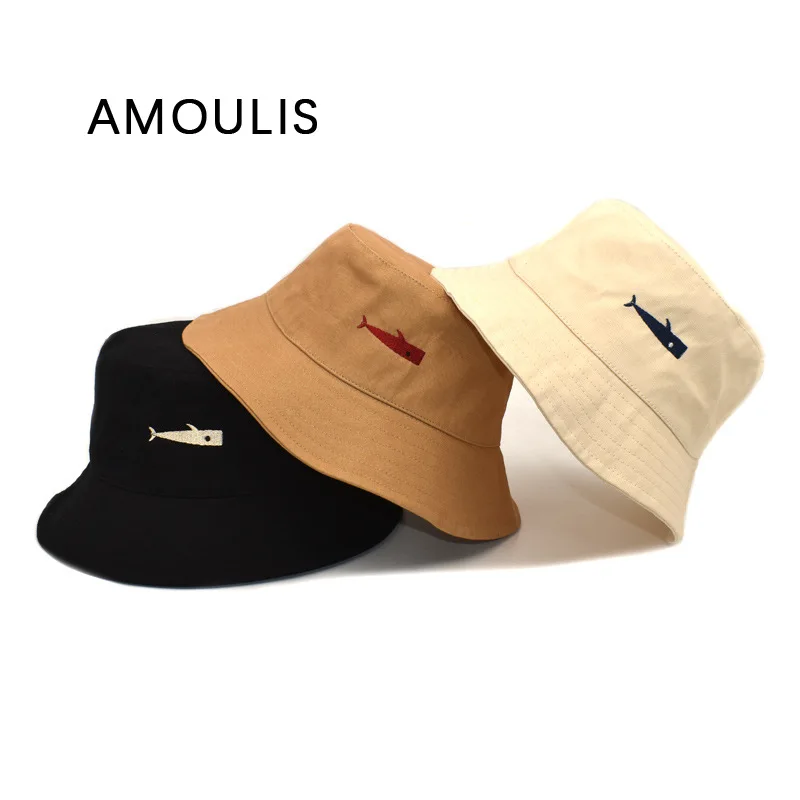 

Хлопковая Панама AMOULIS с вышивкой, шляпа рыбака, летняя Солнцезащитная шляпа, Пляжная Шляпа Унисекс для защиты от солнца