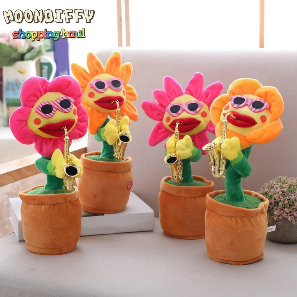 

Electric Sunflower Plush Plants Stuffed Plush Doll 80 Songs USB Saxophone Dancing Singing Sunflower Toys Funny Children Toy Gift