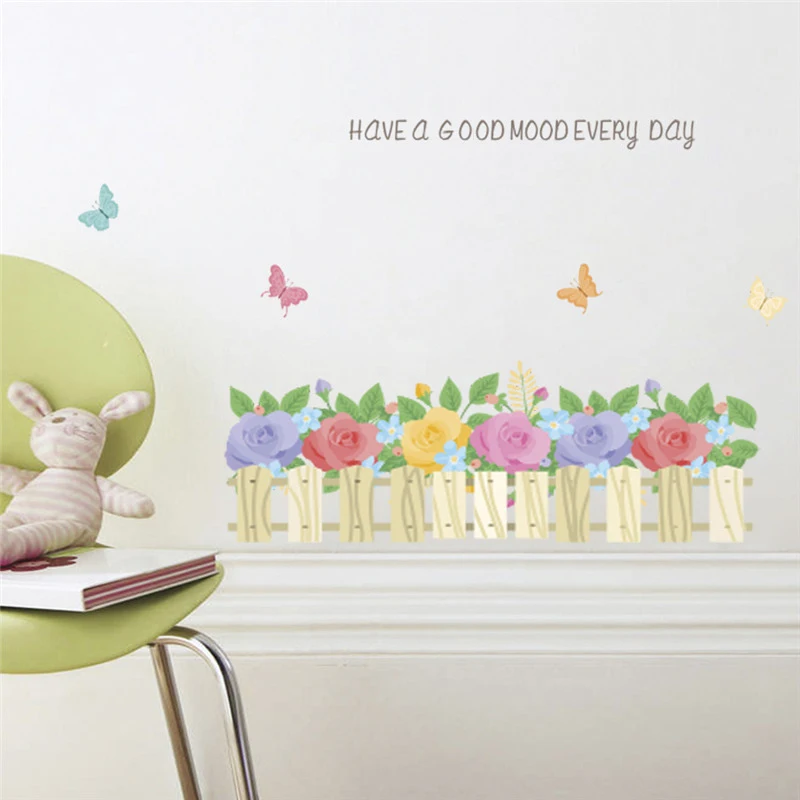 

Beautiful Flower Fence Wall Stickers For Living Room Bedroom Corridor Decorations Plant Mural Art Diy Pvc Home Decal Poster