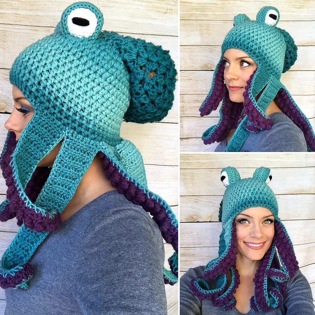 

Novelty Handmade Funny Kraken Octopus Hat Crochet Cthulhu Beard Beanie Men Women's Knit Wind Mask Cap Halloween Christmas Gift