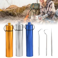 toothpicks pocket set portable multi purpose toothpick fruit fork camping tool with toothpick storage tube for outdoor camping