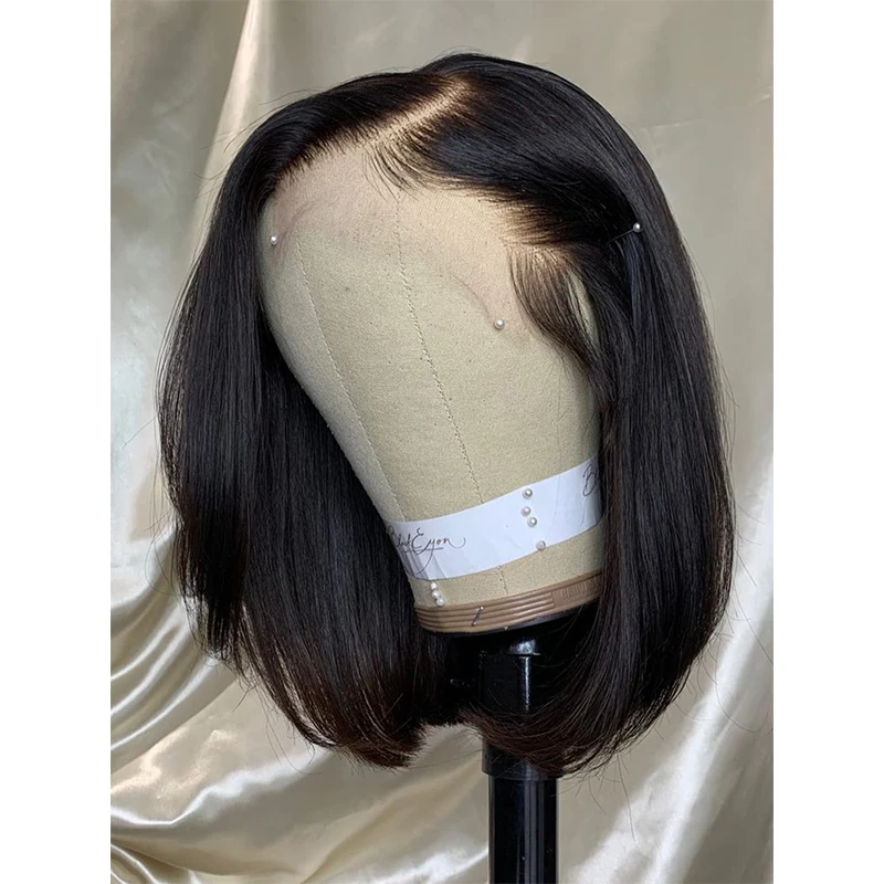 

Soft 16Inch Short Bob Straight 180% Density Lace Front Wig For Black Women Babyhair Preplucked Natural Hairline Glueless Daily