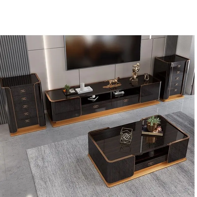 

Italian light luxury ebony wood grain paint tea table TV cabinet marble tea table floor cabinet Armani light luxury furniture