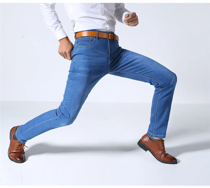 

Casual Stretch Slim Denim Pants Light Blue Black Trousers Male Brother Wang Classic Style Men Brand Jeans Business