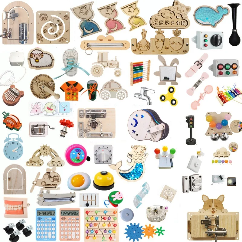 

Wooden Toy Accessories Material For Baby 0-24 Months DIY Activity Sensory Learning Lock Games Cognition Toy Busy Board Elements