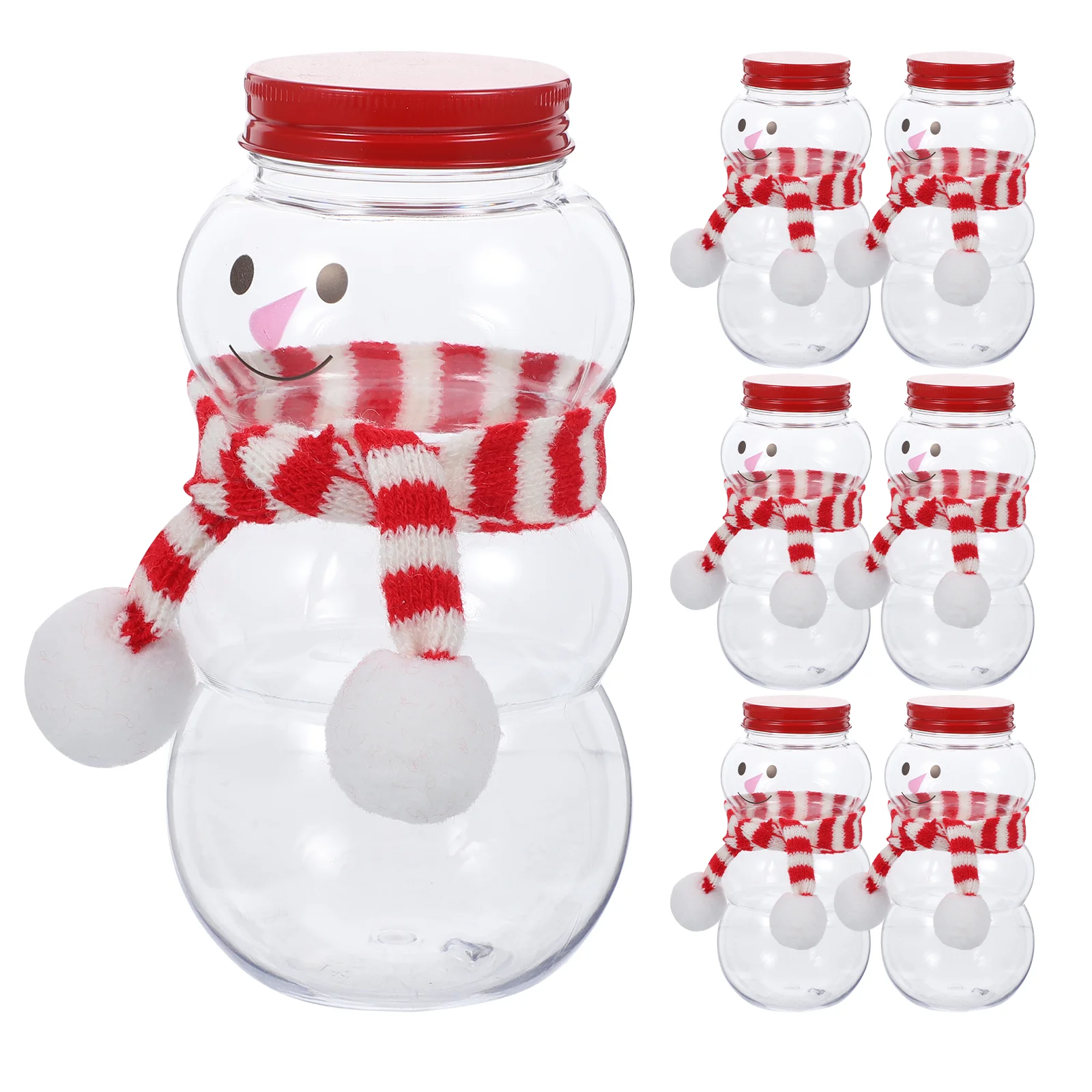 

Snowman Plastic Juice Bottles Scarves Clear Christmas Candy Jar Empty Reusable Water Bottles