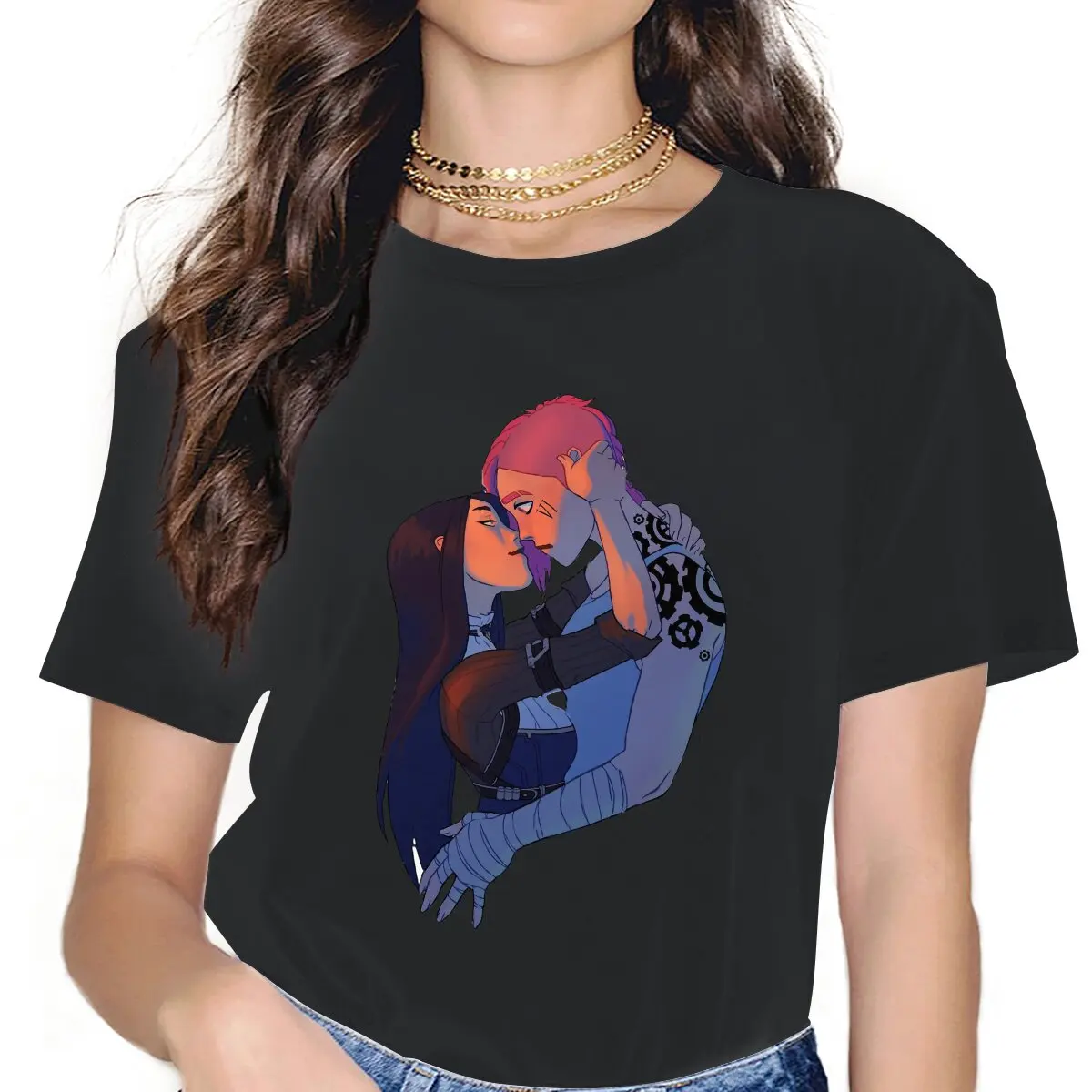 

Caitlyn Vi Women T Shirt Arcane League of Legends LOL Anime Novelty Tee Shirt Short Sleeve Round Neck T-Shirts Cotton Clothing