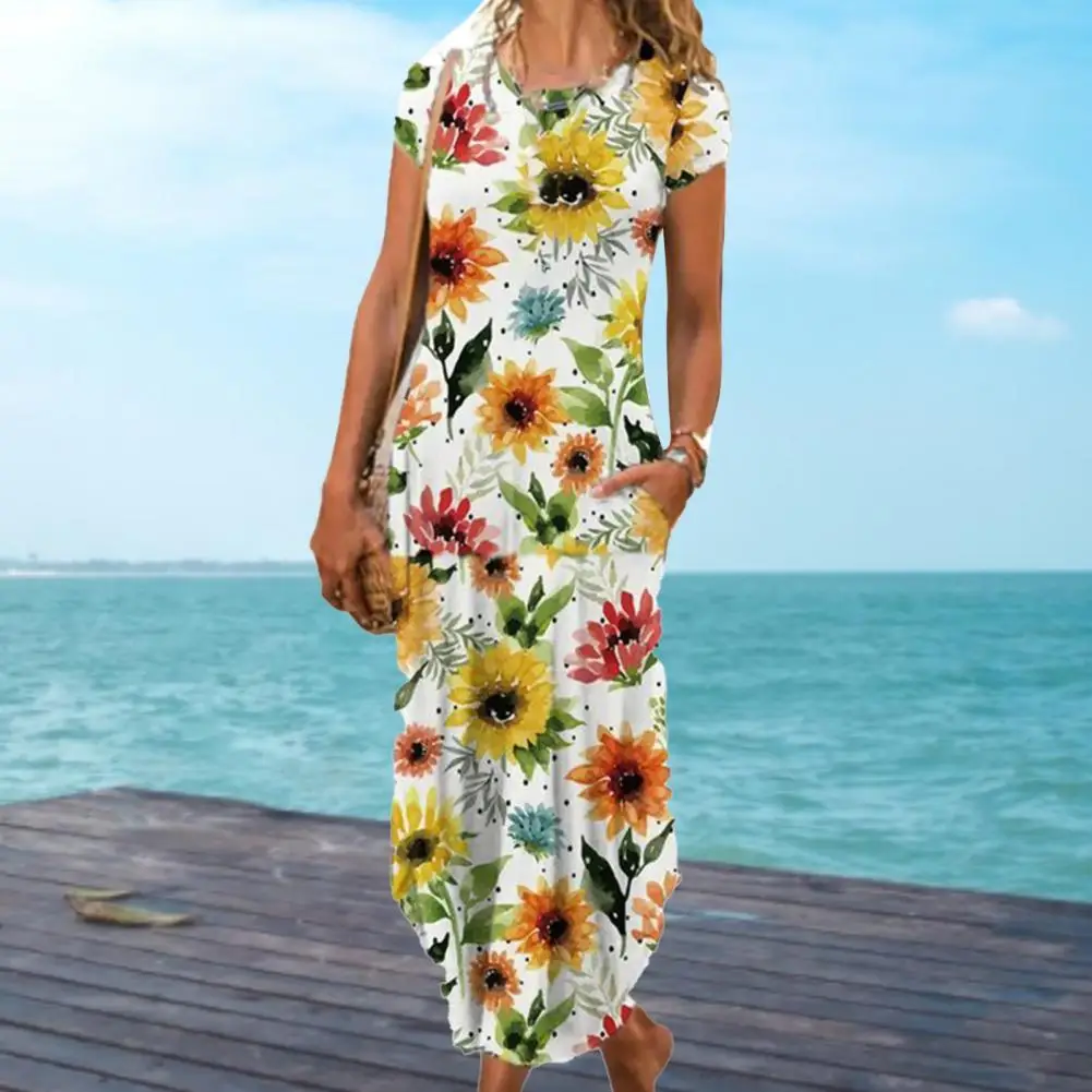 

Fashion Long Dress Waist Tight Breathable Women Dress Women Floral Print Vintage Party Dress