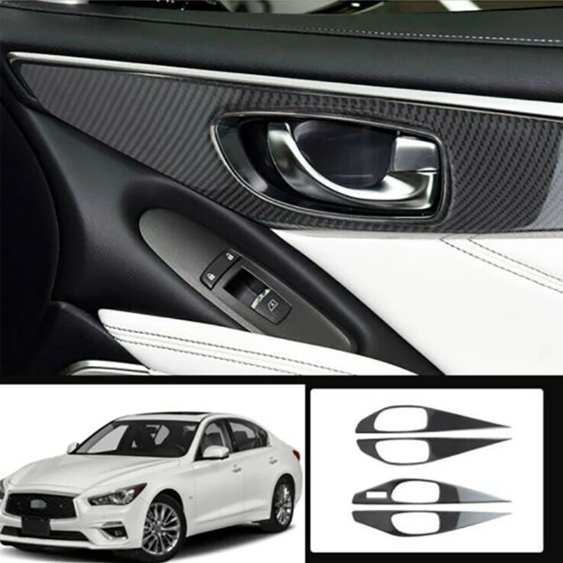 

4 шт., накладки на внутреннюю дверную ручку автомобиля из углеродного волокна для Infiniti Q50 2014-2020