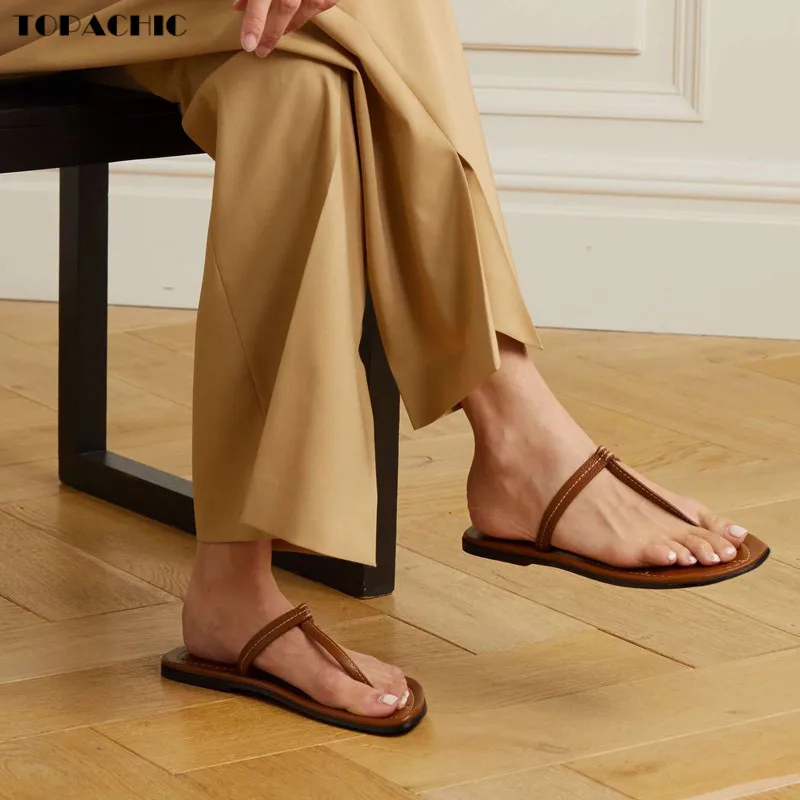 

7.6 High Quality Simple Fashion Flat Genuine Cowhide Flip Flops Slippers Women