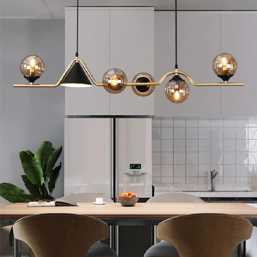 

Modern Spherical Glass Chandelier Long Dining Table Pendant Lamp Luxury E14 LED Hanging Lamp For Living Room Kitchen Bar Cafe
