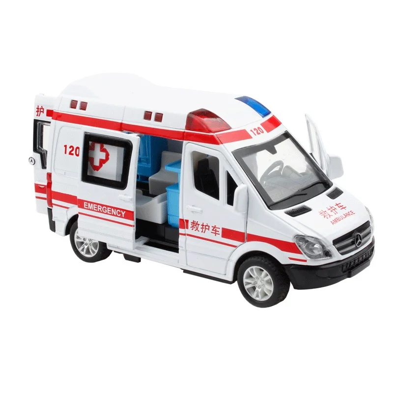 

Модель автомобиля скорой помощи Tianying 120, Металлическая машинка, имитация двери, Детская игрушечная машинка
