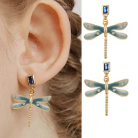 fashion blue crystal zircon charm dragonfly earrings insect animal dangle drop jewelry for women teen trendy gift accessories