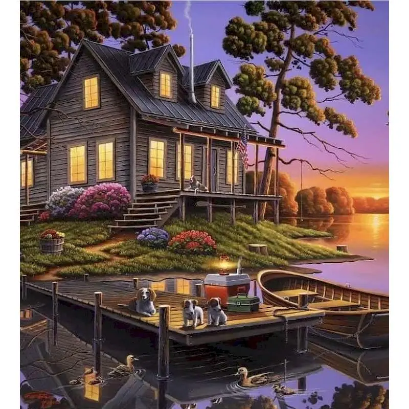 GATYZTORY Oil Paint By Numbers DIY 60x75cm Painting By Numbers On Canvas Sunset Villa Landscape Draw Number Frameless Home Decor