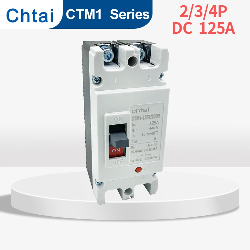 

DC MCCB CTM1-125 2300 80A 100A 125A 500V Solar PV System main switch 2 Pole DC molded case circuit breaker Overload Protection