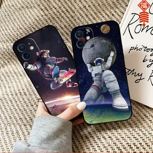 astronaut phone case for funda iphone 13 12 11 pro max mini x xr xs max se 2020 6 6s 7 8 plus back celular black coque free global shipping