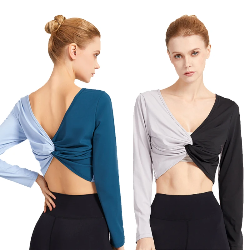 

Ladies Sportswear Stitching Breathable Sexy Beautiful Back Long Sleeve T-Shirt Running Fitness Sports Yoga Top
