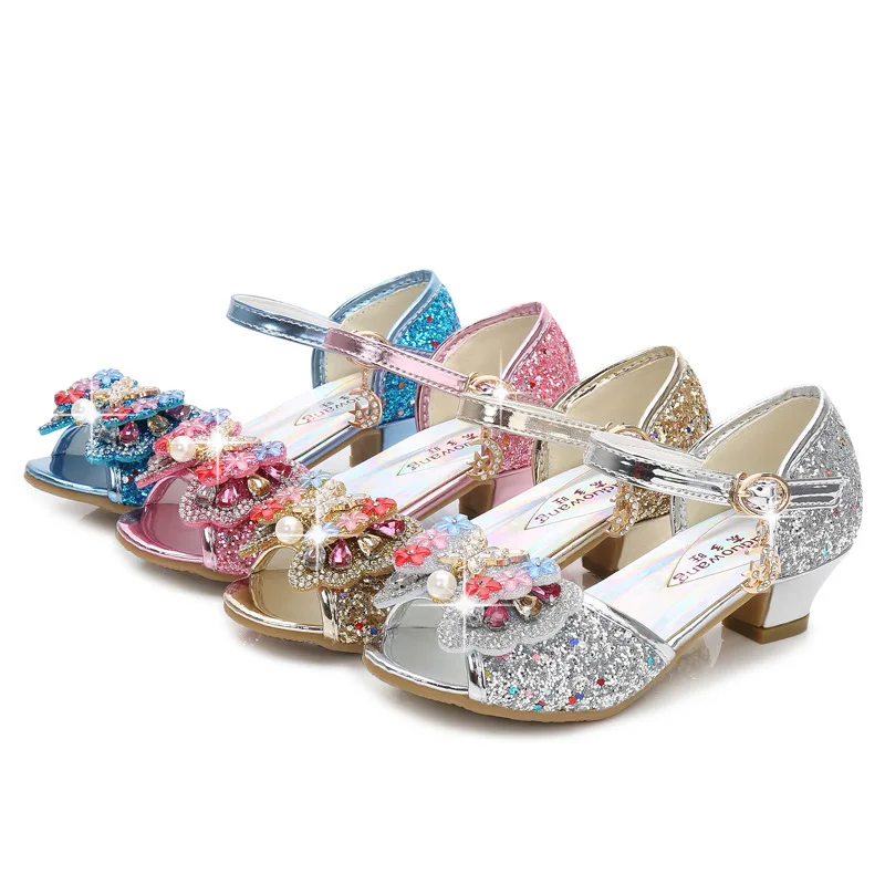

Size 26-38 Princess Dancing Shoes Girls Leather Shoes Butterfly Knot Sandals Kids Flower Glitter Shoes High Heel Shoes For Girls