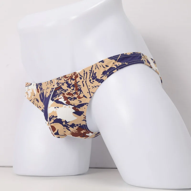 Мужские трусы брифы с заниженной талией черные шелковые U-образным мешочком