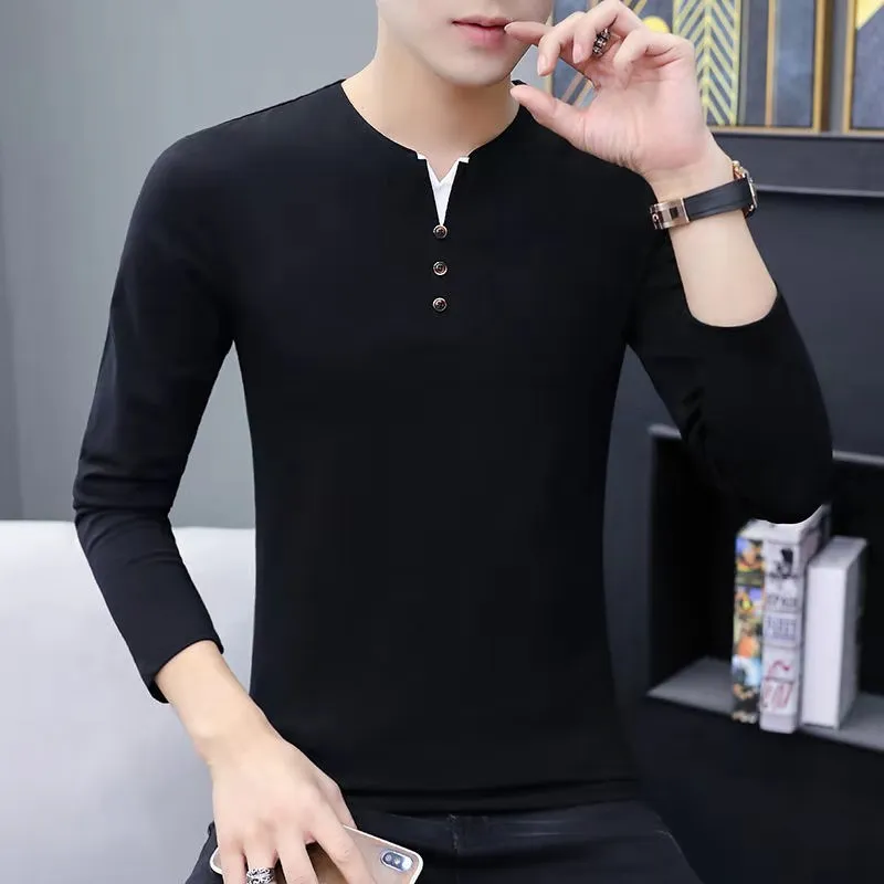 

Tees Long T Shirt Casual New Autumn Clothes Solid Color Sleeve Men T-shirt Casual O-Neck Solid Tshirt Tops