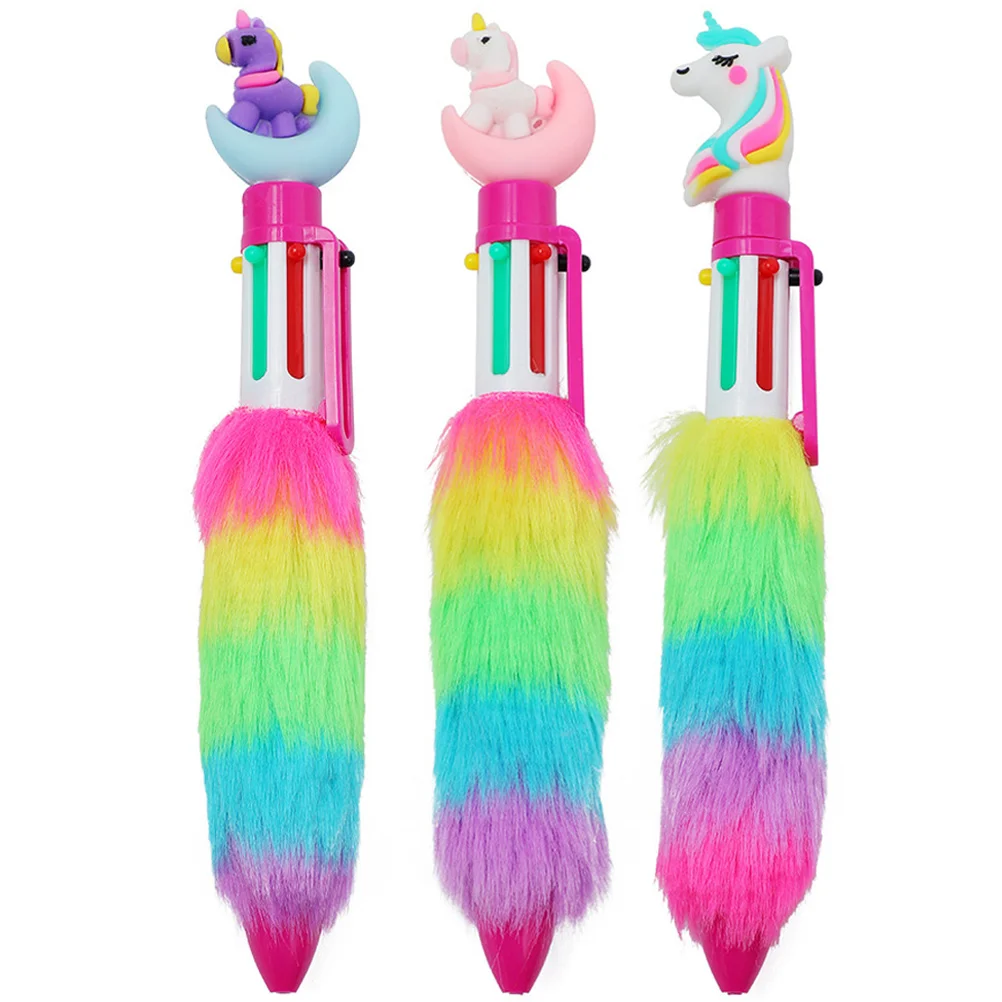 

3 Pcs Pens Kids Unicorn Ballpoint Multi Colored Girls Fluffy Multi-color Student
