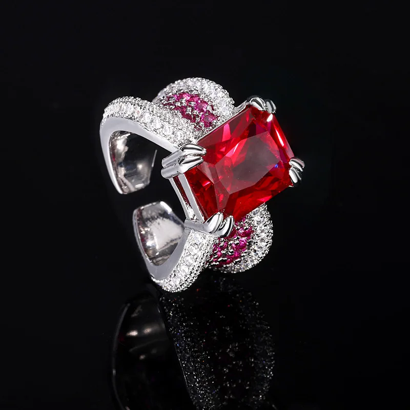 Женское Кольцо Из Стерлингового Серебра 925 Пробы С Блестящим Красным Цирконом