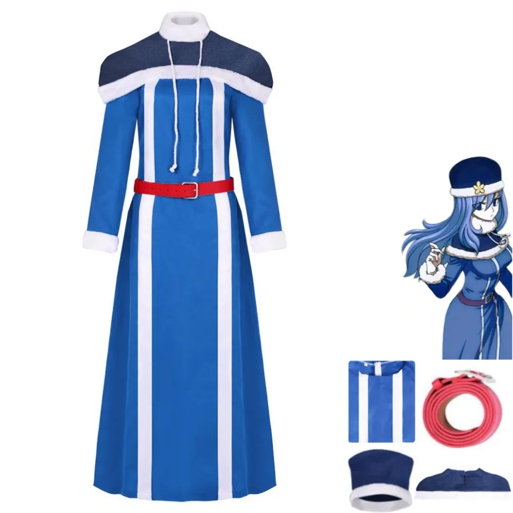 

Anime FAIRY TAIL Juvia Lockser Cosplay Costume Blue Dress Plush Shawl Adult Woman Sexy Kawaii Halloween Carnival Party Suit