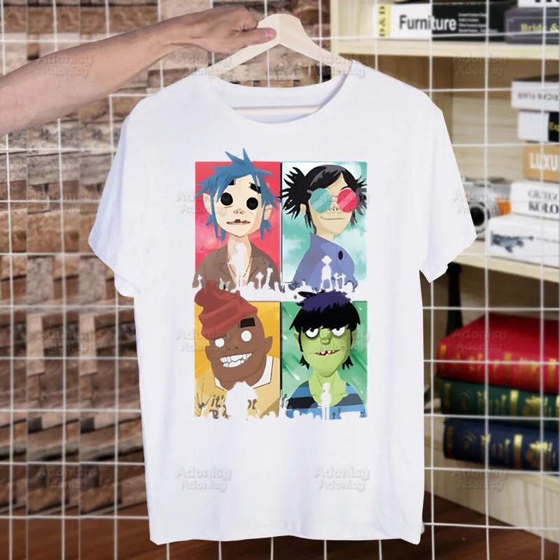 

Gorillaz Rock Modern Music Graffiti T Shirt Men Retro Washed Tops Tees Harajuku Tshirt Streetwear Hip Hop Male T-shirts