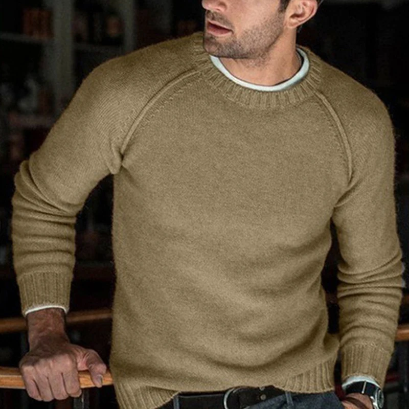 Big Sale! Men Round Neck Sweater Solid Color Pullover Spring Autumn Wear Thin Fashion Undershirt Knitted Loose Jumper Tops Coat