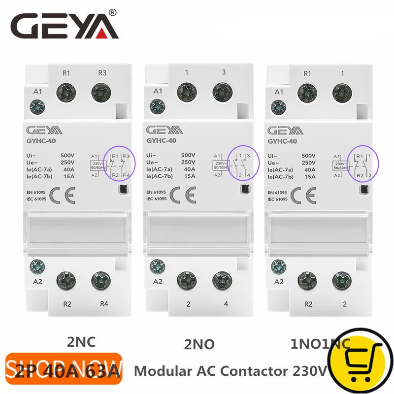 

Контактор переменного тока GEYA Din Rail 2P 40A 63А 2NO 2NC 1NO1NC Ho для использования или для зарядного контактора сваи хорошего качества