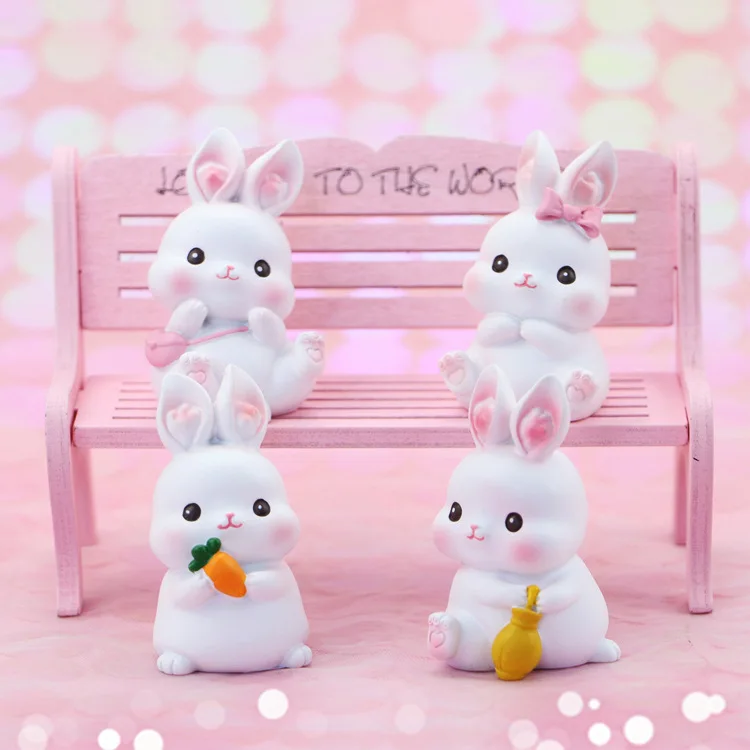 

White Rabbit Model Anime FIgures Room Ornaments Modern Home Decor Car Decorative Gift